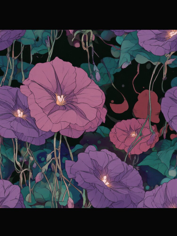 Midnight Morning Glory Floral in Purple and Teal | Seamless Pattern Nocturne Botanical Pattern by dawnleblanc55... (Image 2)