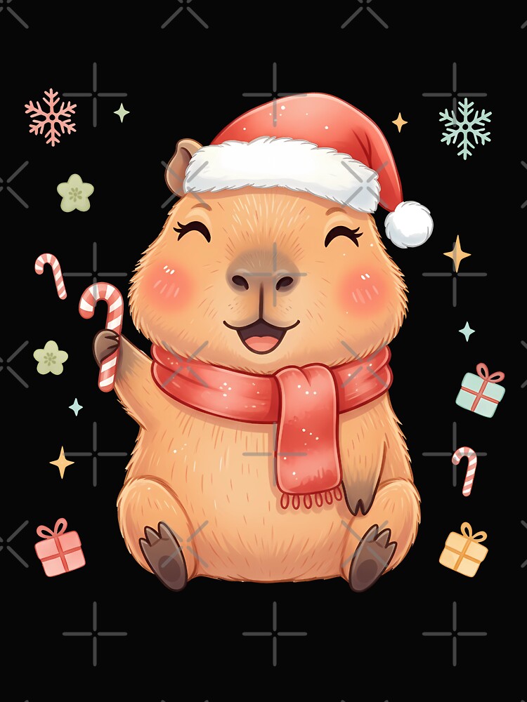 Kawaii Capybara Santa Hat Candy Cane Cute T-Shirts, Hoodie, Sweatshirt