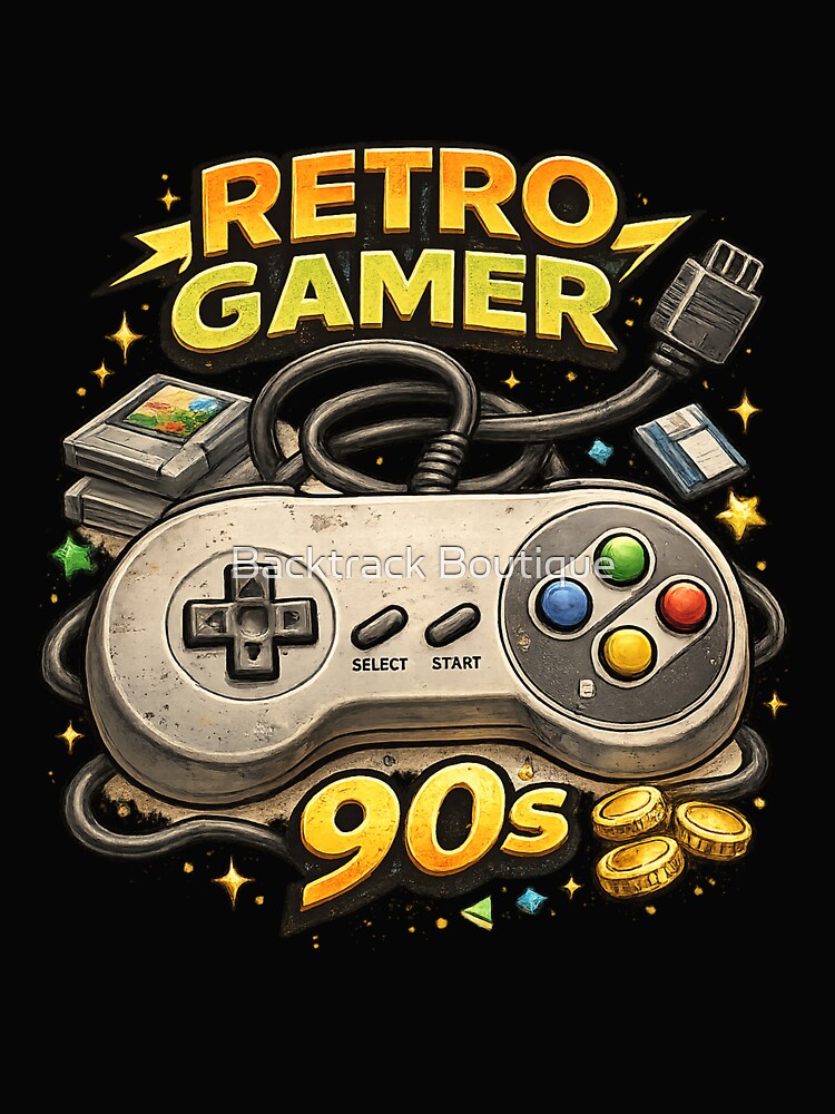 Retro Gamer 90s Controller – Classic Vintage Gaming Vibes by Backtrack Boutique T-Shirts, Hoodie, Sweatshirt (Image 2)