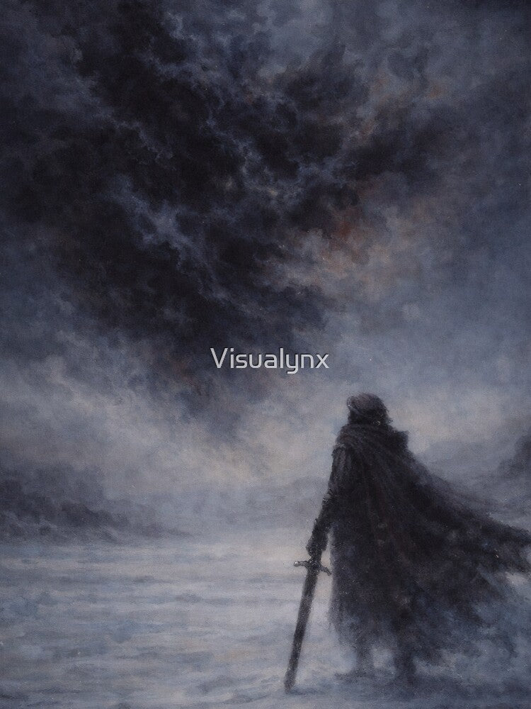 Solitary Knight in the Fog – Dark Fantasy Oil Painting by Visualynx T-Shirts, Hoodie, Sweatshirt | BlankRebels.com (Image 2)