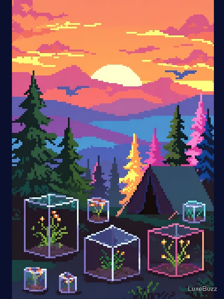 Retro Pixel Sunset Camp with Mini Terrariums by LuxeBuzz T-Shirts, Hoodie, Sweatshirt | BlankRebels.com (Image 3)