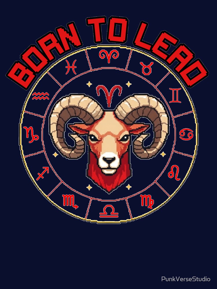 Aries Zodiac Pixel Art – Born to Lead Ram Head Astrological Design by PunkVerseStudio T-Shirts, Hoodie, Sweatshirt (Image 3)
