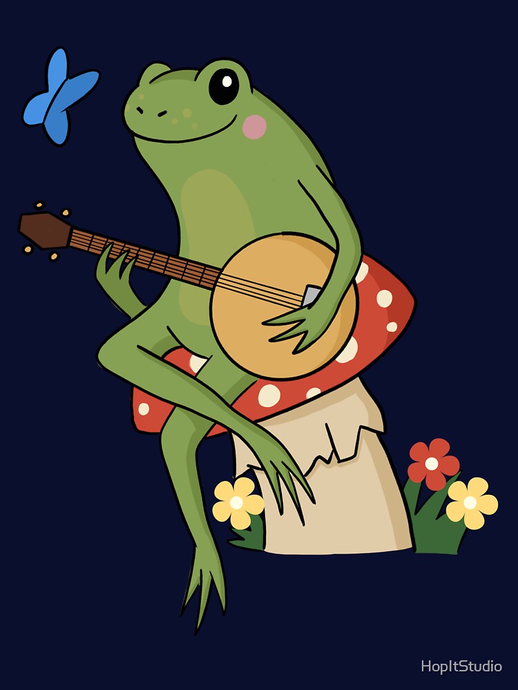 Cottagecore aesthetic cute frog playing a banjo sitting on a mushroom by HopItStudio T-Shirts, Hoodie, Sweatshirt (Image 3)