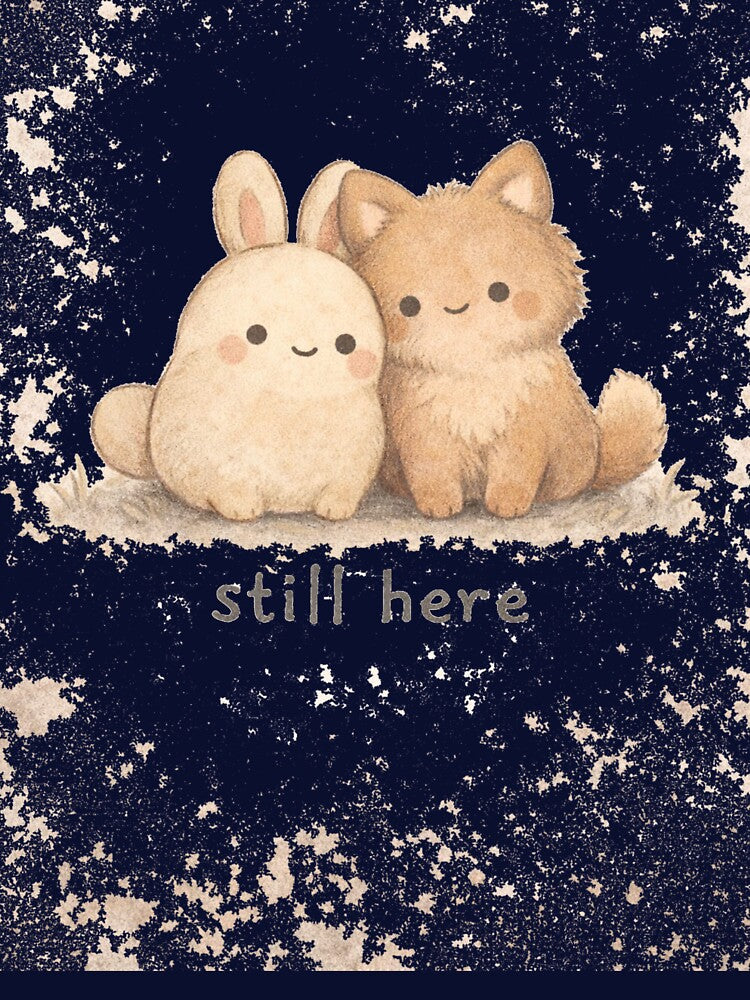 Still Here Bunny & Puppy T-Shirt – Cute Soft Aesthetic Friends Tee by KDesignCrafts Hoodie, Sweatshirt (Image 3)