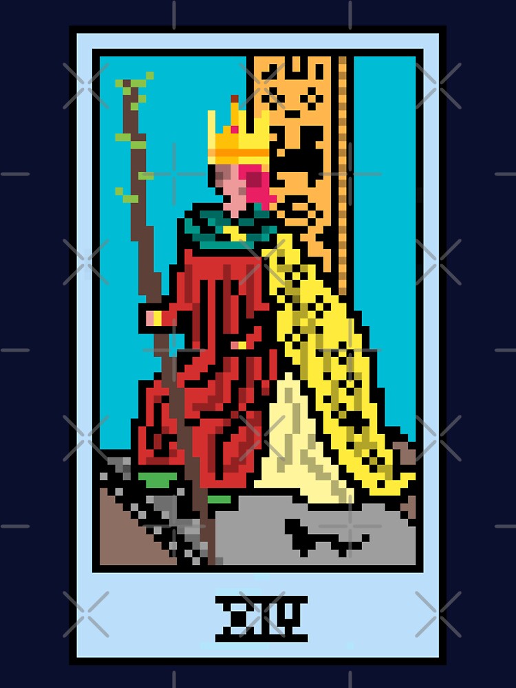 Wait, is this pixel art tarot? Blue - Minor Arcana 'King of Wands' (Design for T-shirt, stickers and other... (Image 3)