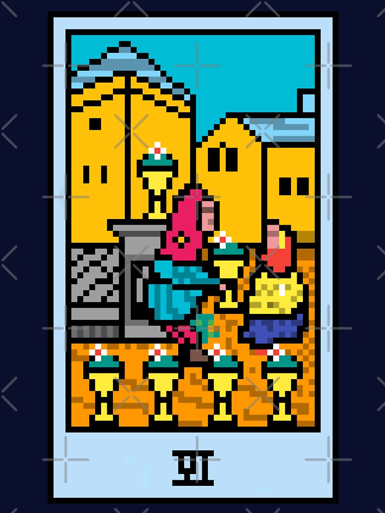 Wait, is this pixel art tarot? Blue - Minor Arcana 'Six of Cups' (Design for T-shirt, stickers and other... (Image 3)