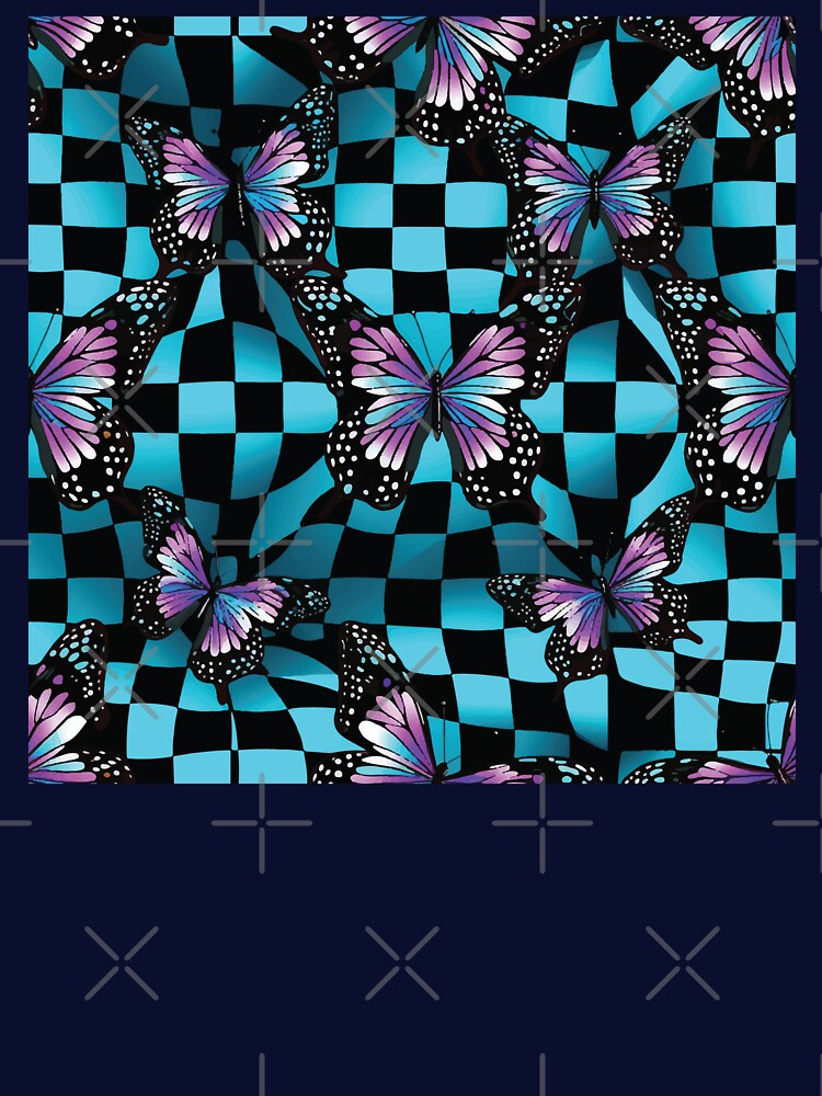 Y2K Butterflies on a Vibrant Checkered Optical Illusion Mesh by EmilyFNM3D T-Shirts, Hoodie, Sweatshirt (Image 3)