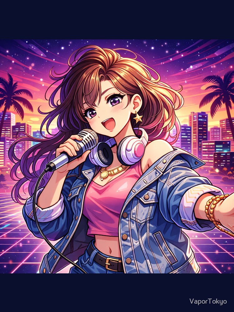 Anime Singer Idol Vaporwave City Pop Aesthetic Music Girl Art by VaporTokyo T-Shirts, Hoodie, Sweatshirt (Image 3)