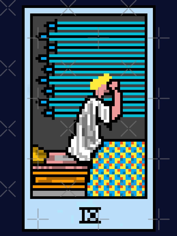Wait, is this pixel art tarot? Blue - Minor Arcana 'Nine of Swords' (Design for T-shirt, stickers and other... (Image 3)