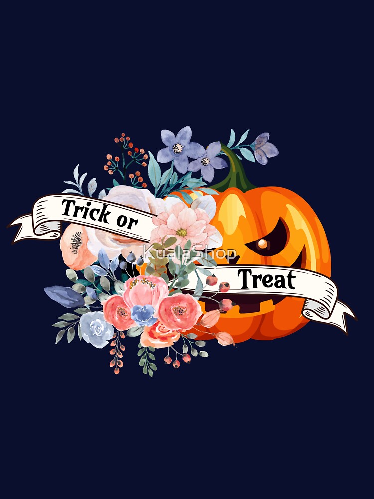 Floral Pumpkin Trick or Treat | Halloween Aesthetic Design by KualaShop T-Shirts, Hoodie, Sweatshirt (Image 3)