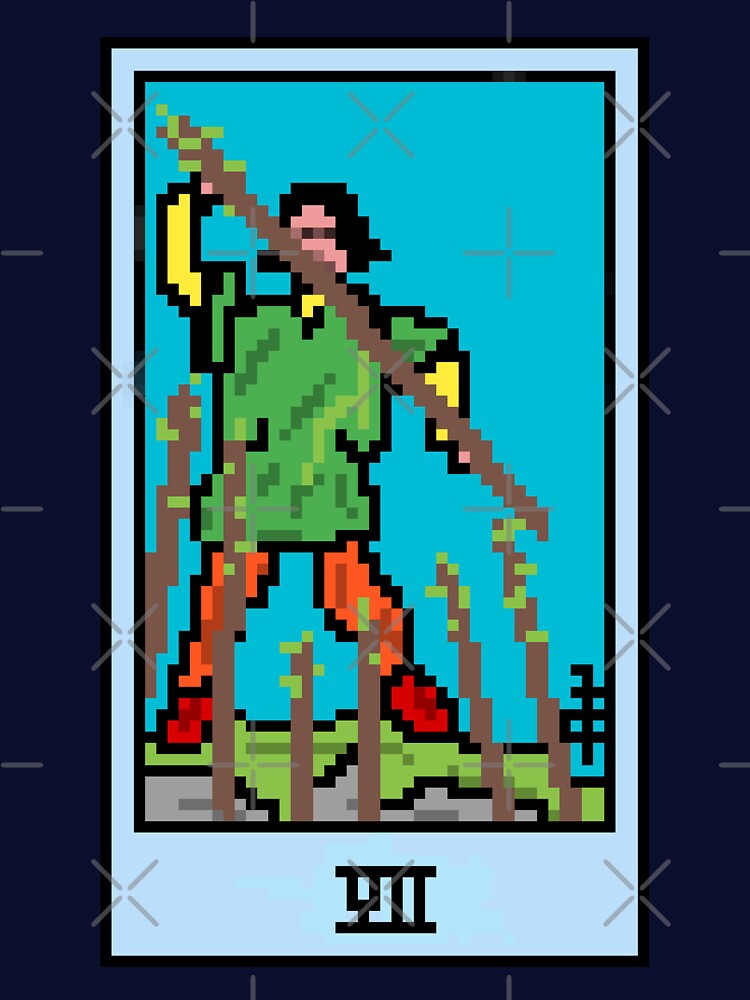 Wait, is this pixel art tarot? Blue - Minor Arcana 'Seven of Wands' (Design for T-shirt, stickers and other... (Image 3)