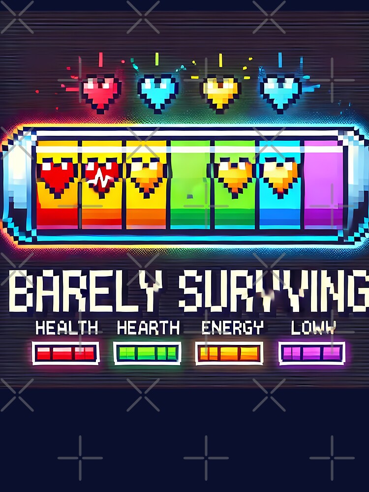 Barely Surviving - Pixel Life Bar Design by Psychacharm T-Shirts, Hoodie, Sweatshirt | BlankRebels.com (Image 3)