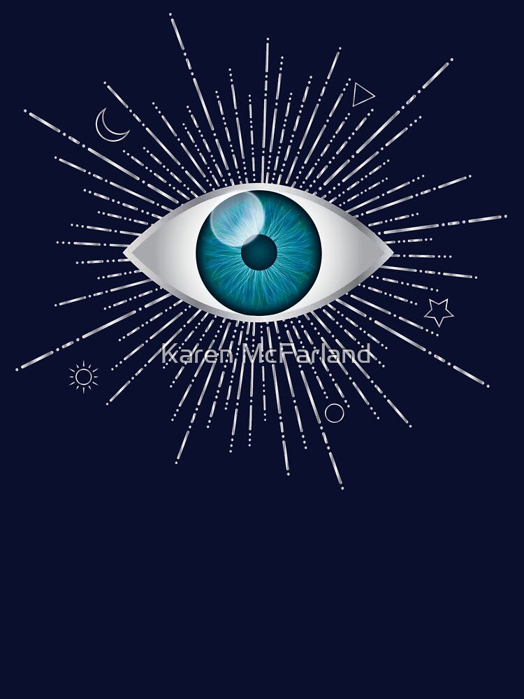 Aqua Blue Evil Eye Silver Eyelashes Sun Moon Star Triangle Circle Nazar Mati Protection Talisman by Karen... (Image 3)