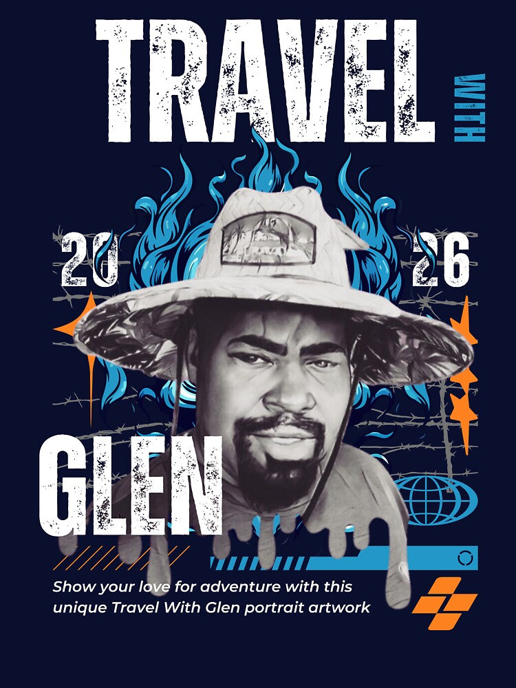 Travel With Glen V3 Blue trn-bg – Signature Travel Portrait Art | Adventure, Explorer & World Traveler Design... (Image 3)