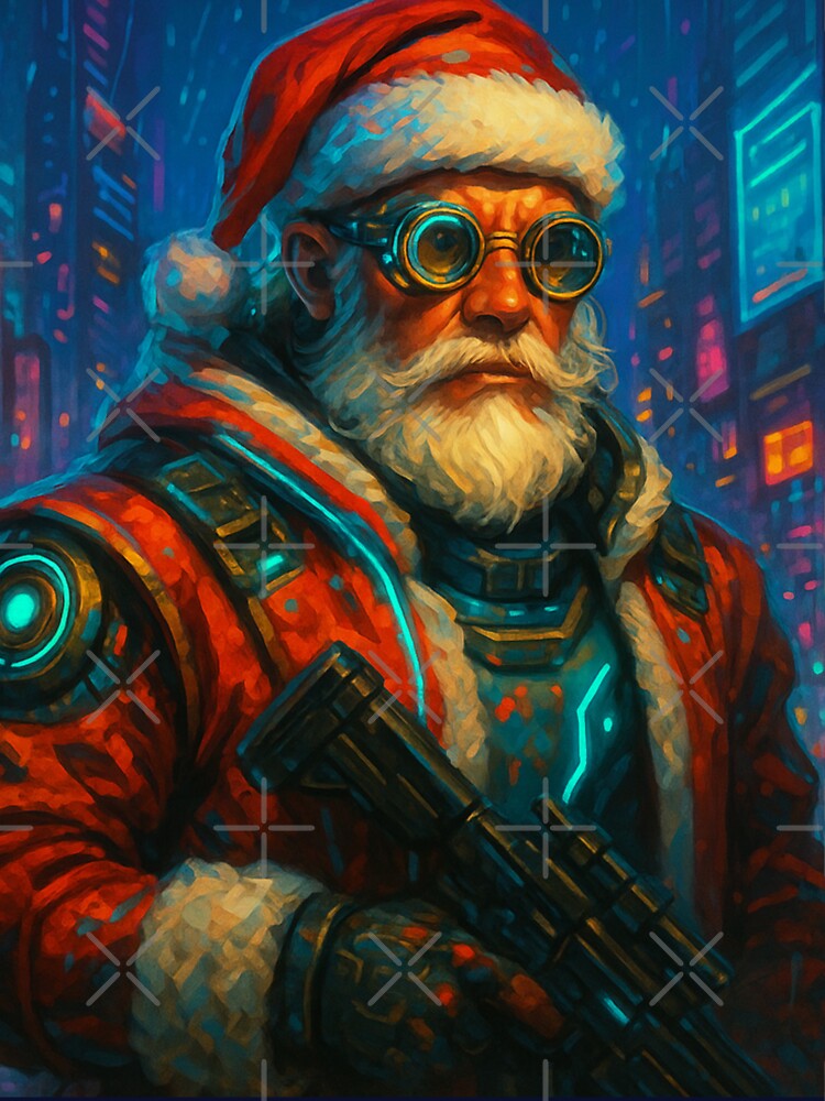 Futuristic Cyberpunk Santa Claus Christmas Art Print – Neon Holiday Illustration by TSOL5 T-Shirts, Hoodie,... (Image 3)