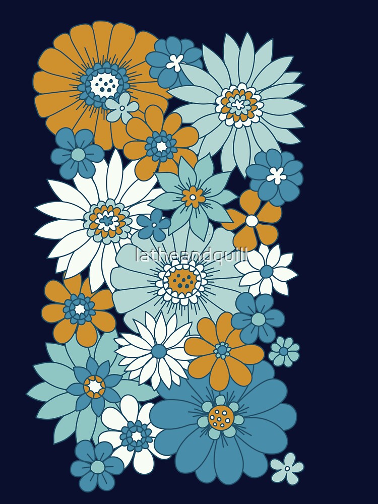 Retro Daisies - Blue + Gold by latheandquill T-Shirts, Hoodie, Sweatshirt | BlankRebels.com (Image 3)