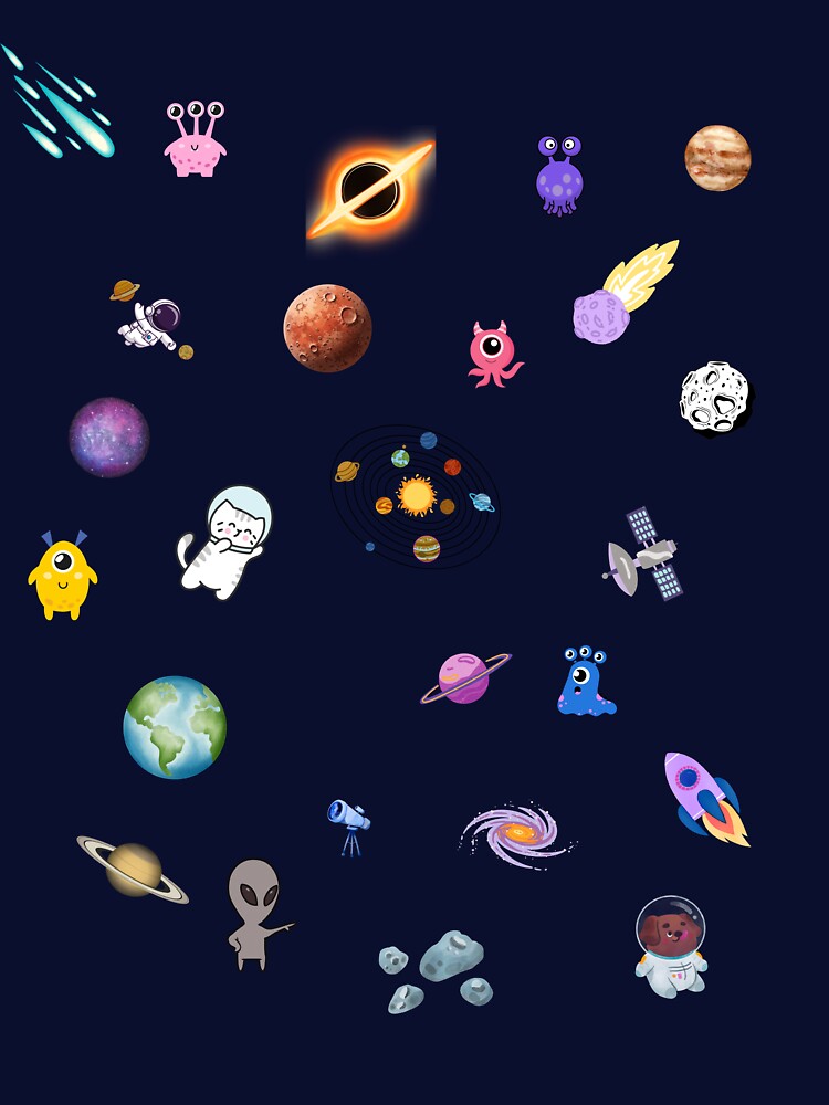 Cute Space Universe Doodles | Kawaii Planets, Aliens & Astronauts by Mousy17 T-Shirts, Hoodie, Sweatshirt (Image 3)