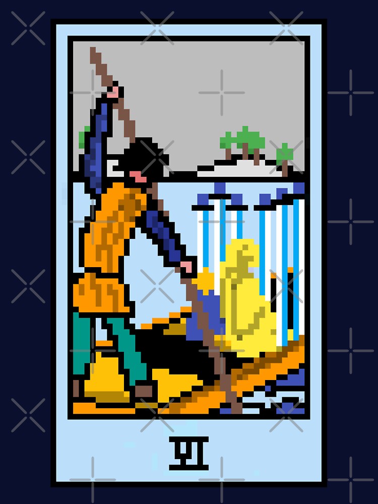 Wait Is This Pixel Art Tarot? Blue Minor Arcana 'Six Swords' ( Stickers Other Accessories) T-Shirts, Hoodie, Sweatshirt