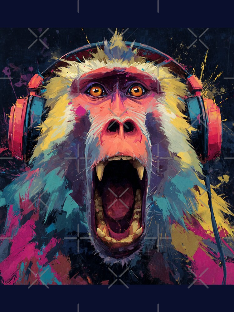 Stylish Crazy Dj Monkey Baboon With Headphones Art by GrinGalore T-Shirts, Hoodie, Sweatshirt | BlankRebels.com (Image 3)