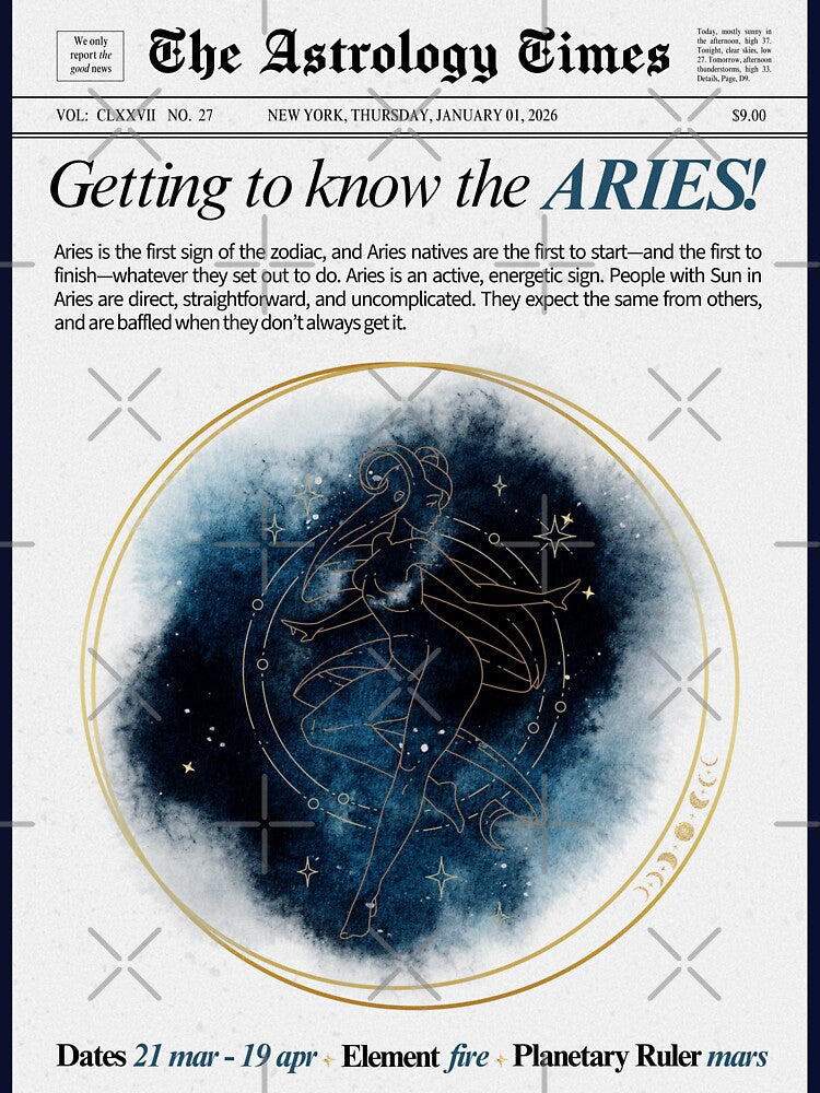 Aries Zodiac Newspaper Style Print – Black & White by SaltedBeachPaperie T-Shirts, Hoodie, Sweatshirt (Image 3)