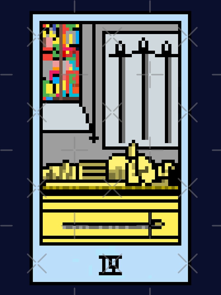 Wait, is this pixel art tarot? Blue - Minor Arcana 'Four of Swords' (Design for T-shirt, stickers and other... (Image 3)