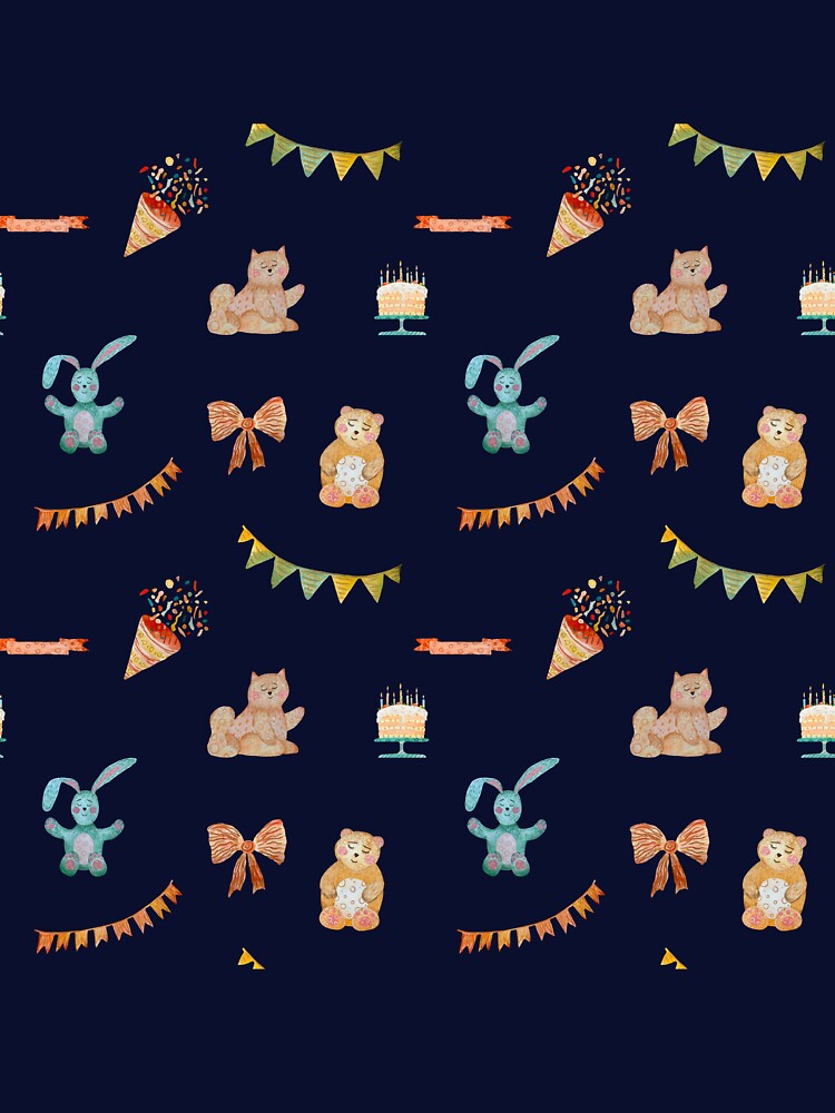 Happy birthday cake cat flower pattern watercolor blue by Yana Mustafina | Boho Soulful Designs T-Shirts,... (Image 3)
