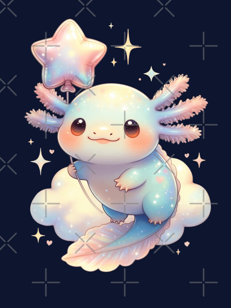 Adorable Axolotl Star Balloon Illustration Pastel Kids Axolotl Art by GrumpySableye T-Shirts, Hoodie, Sweatshirt (Image 3)