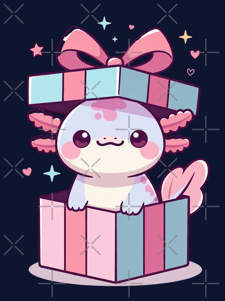 Cute Axolotl Popping Out of Bow Box Pastel Kawaii Character by GrumpySableye T-Shirts, Hoodie, Sweatshirt (Image 3)