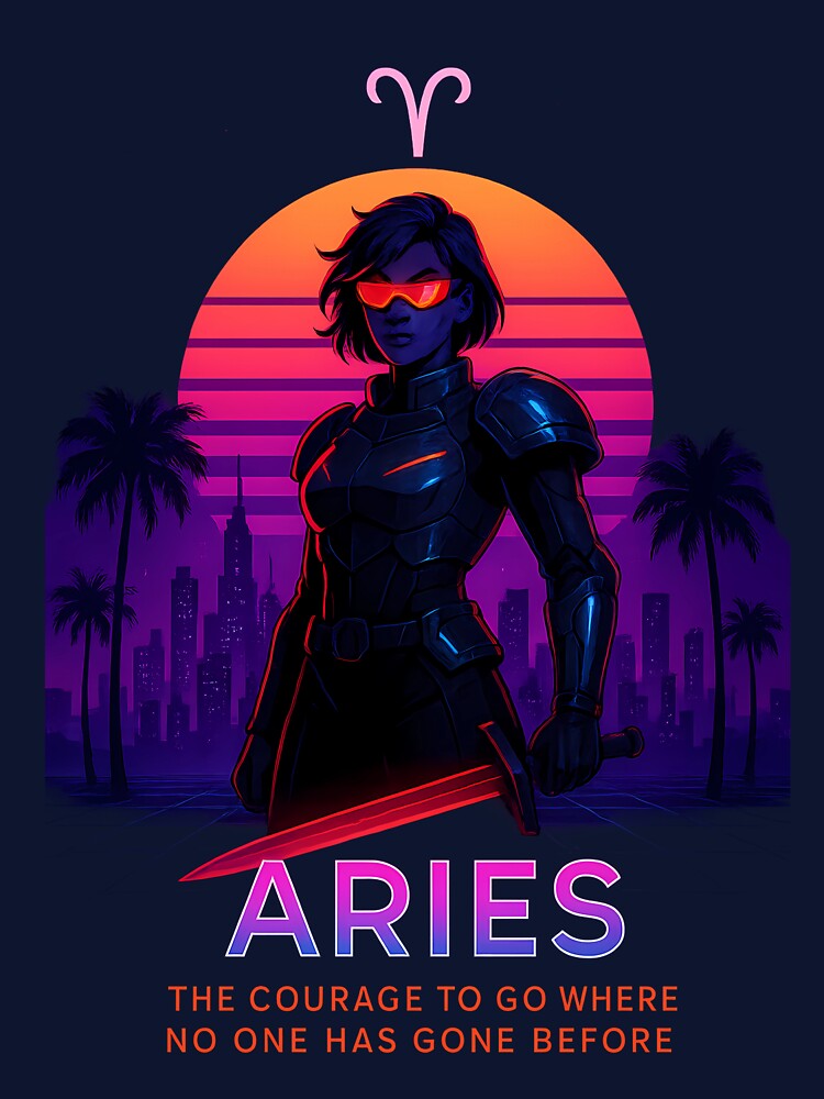Aries Cyber Zodiac Shirt – Neon Warrior Retrowave Astrological Design by TheCrazyOdd Hoodie, Sweatshirt (Image 3)