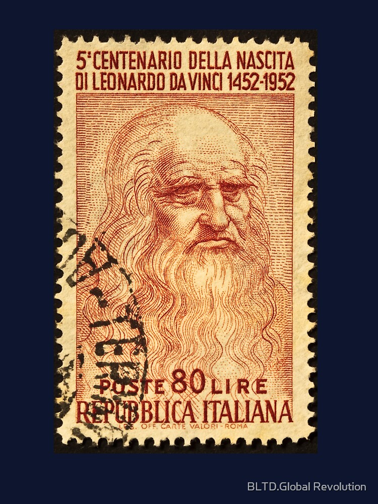 Leonardo Da Vinci Stamp Print Logo by BLTD.Global Revolution T-Shirts, Hoodie, Sweatshirt | BlankRebels.com (Image 3)