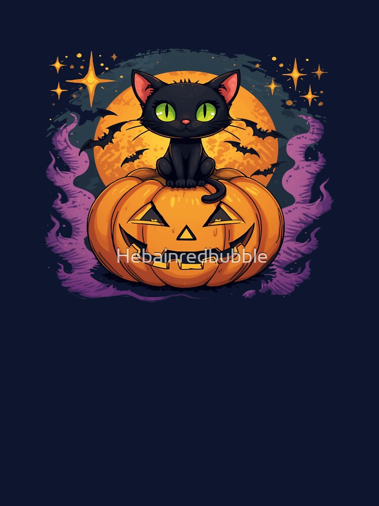 Happy Spooky Black Cat – Halloween Pumpkin Glow Artwork by Hebainredbubble T-Shirts, Hoodie, Sweatshirt (Image 3)