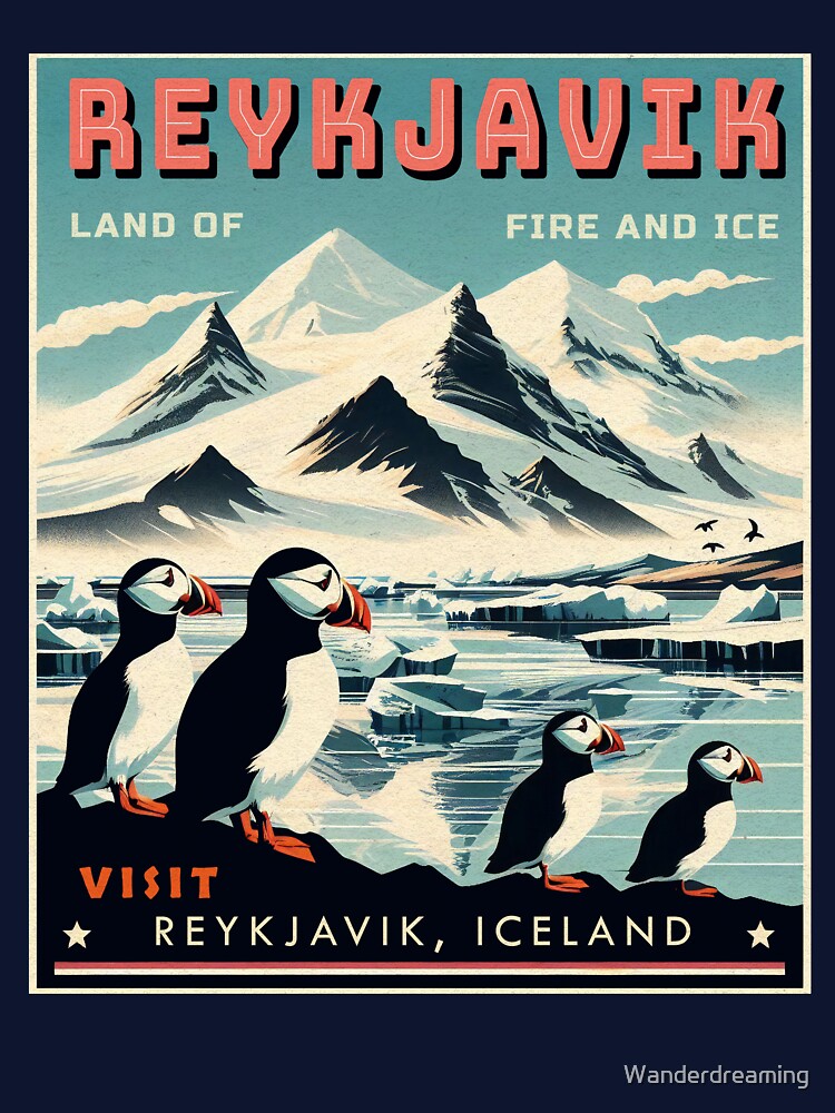 Reykjavik, Iceland Retro Travel Poster by Wanderdreaming T-Shirts, Hoodie, Sweatshirt | BlankRebels.com (Image 3)
