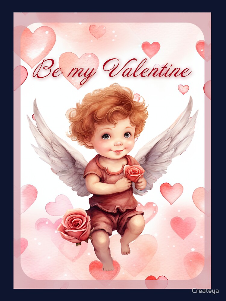 Valentine card with baby angel with wings St Valentine's Day postcard Watercolor by Createya T-Shirts, Hoodie,... (Image 3)