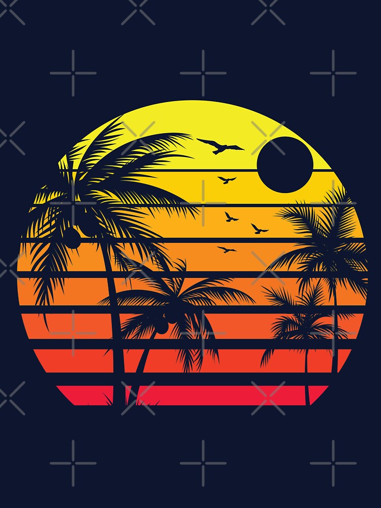 Retro Old Vintage Circle Base Design Palm Tree 90's Sunset Vibe by avinigav T-Shirts, Hoodie, Sweatshirt (Image 3)