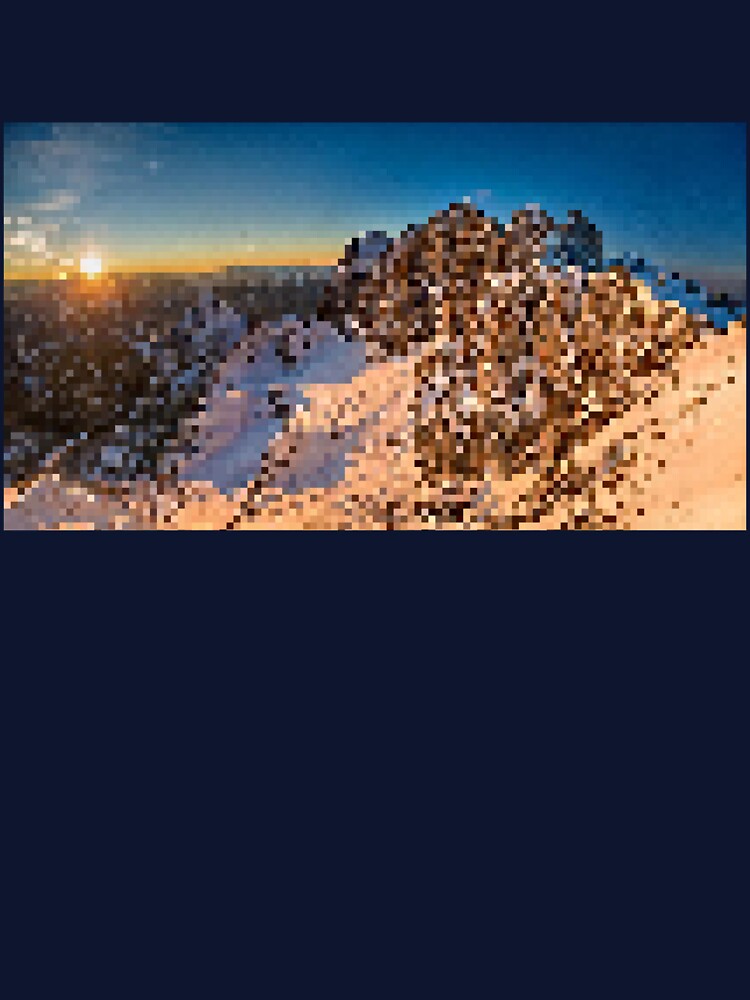 Pixelated Snowy Mountain Sunrise Scene by Potato Quality Prints T-Shirts, Hoodie, Sweatshirt | BlankRebels.com (Image 3)