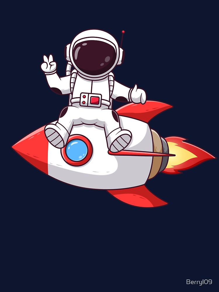 Cute Astronaut With Peaceful Hands Sitting on Rocket Cartoon by Berryl09 T-Shirts, Hoodie, Sweatshirt (Image 3)