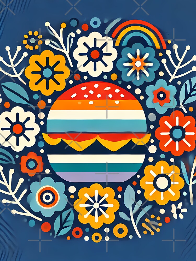 Scandinavian Folk Art Vibrant Burger and Folk Flowers by heidiannemorris © by FOLK ART FUSION by... (Image 3)