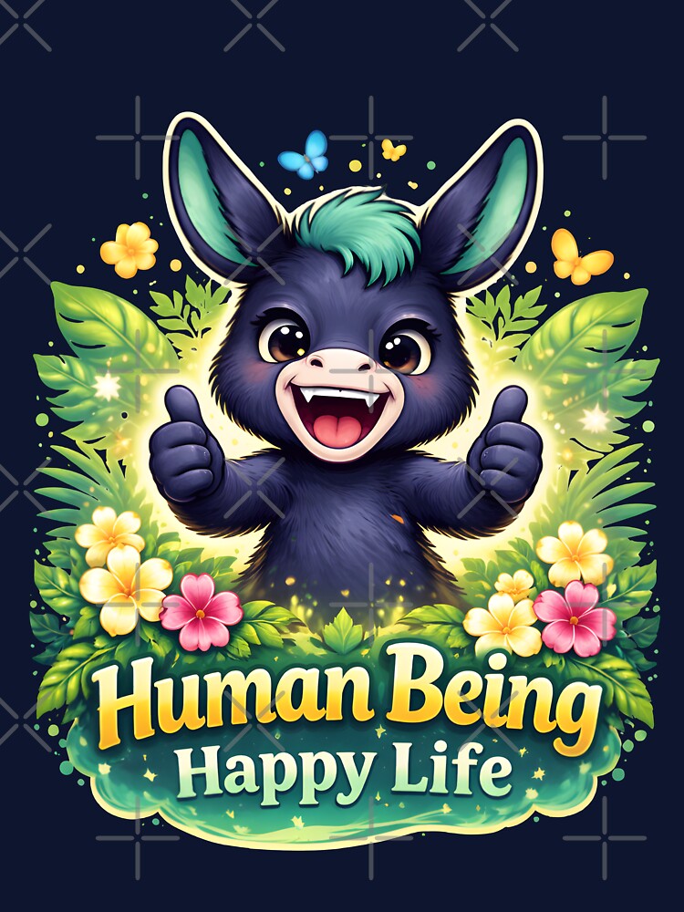 Funny Life of Donkey Cartoon with text "Human Being Happy Life" | Sarcastic Human Mind Humor Illustration |... (Image 3)