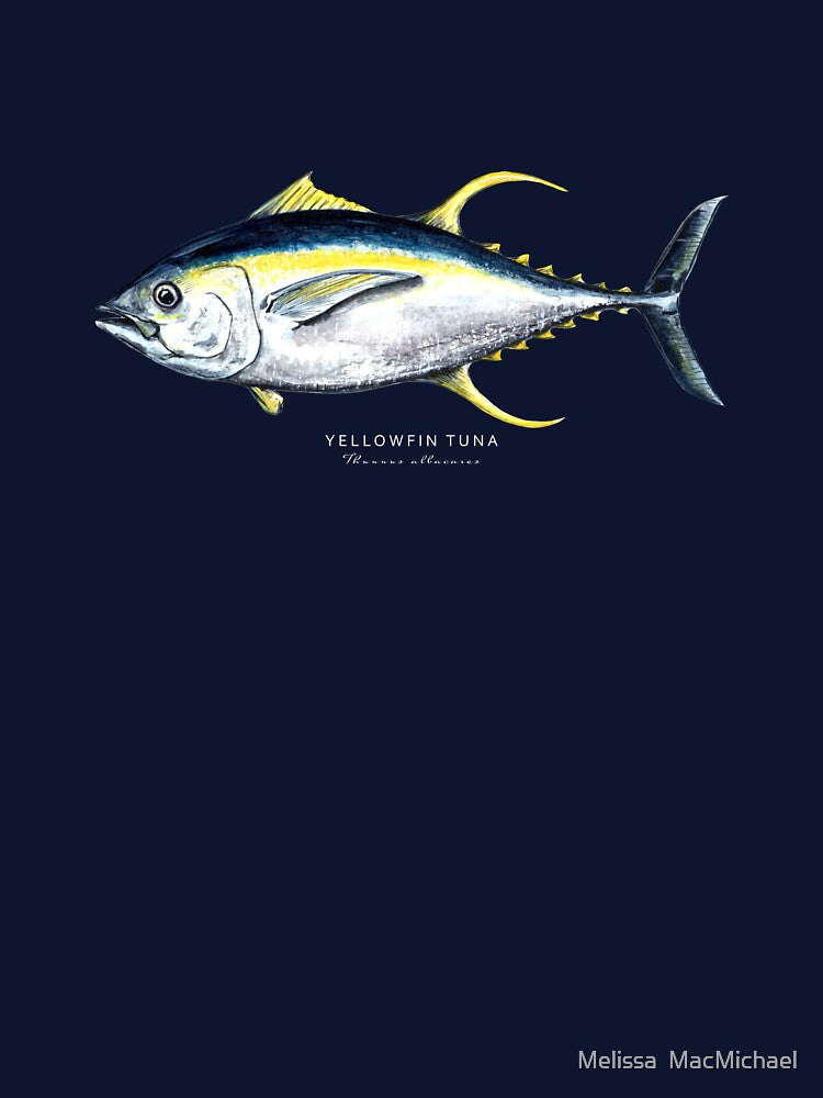 Yellowfin Tuna -  Detailed Watercolor Fish Illustration + Repeat Pattern by Melissa  MacMichael T-Shirts,... (Image 3)