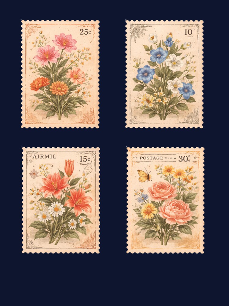 Light Academia Aged Floral Postage Stamp T-Shirts, Hoodie, Sweatshirt