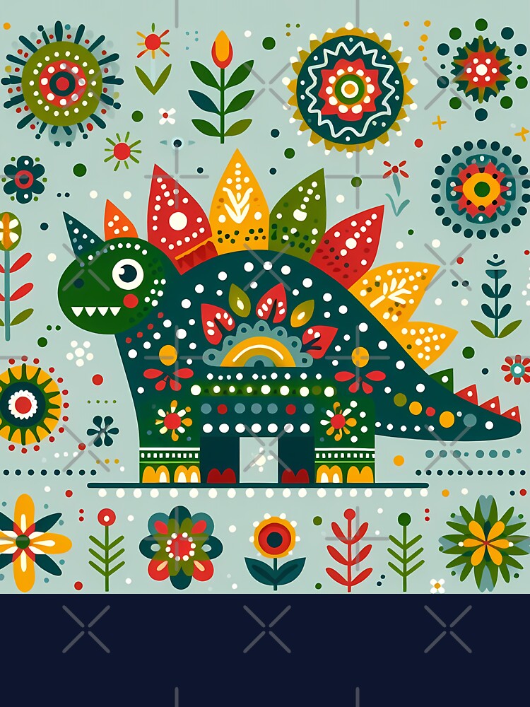 Scandinavian Folk Art Cute Green Stegosaurus Dinosaur by heidiannemorris © by FOLK ART FUSION by... (Image 3)
