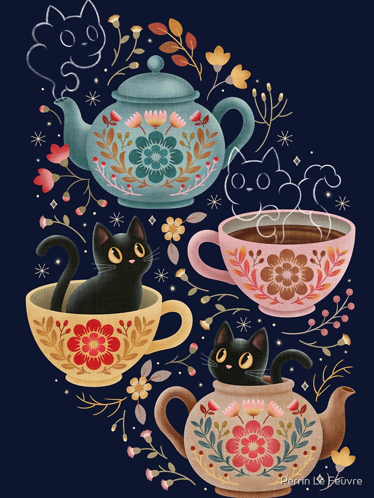 Teatime with Felines in Folk Flora by Perrin Le Feuvre T-Shirts, Hoodie, Sweatshirt | BlankRebels.com (Image 3)