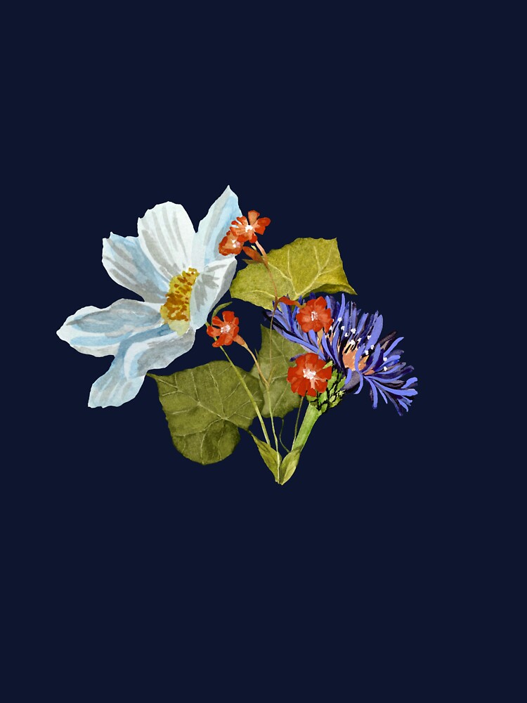 Camomile red blue flower bouquet a watercolor grey by Yana Mustafina | Boho Soulful Designs T-Shirts, Hoodie,... (Image 3)