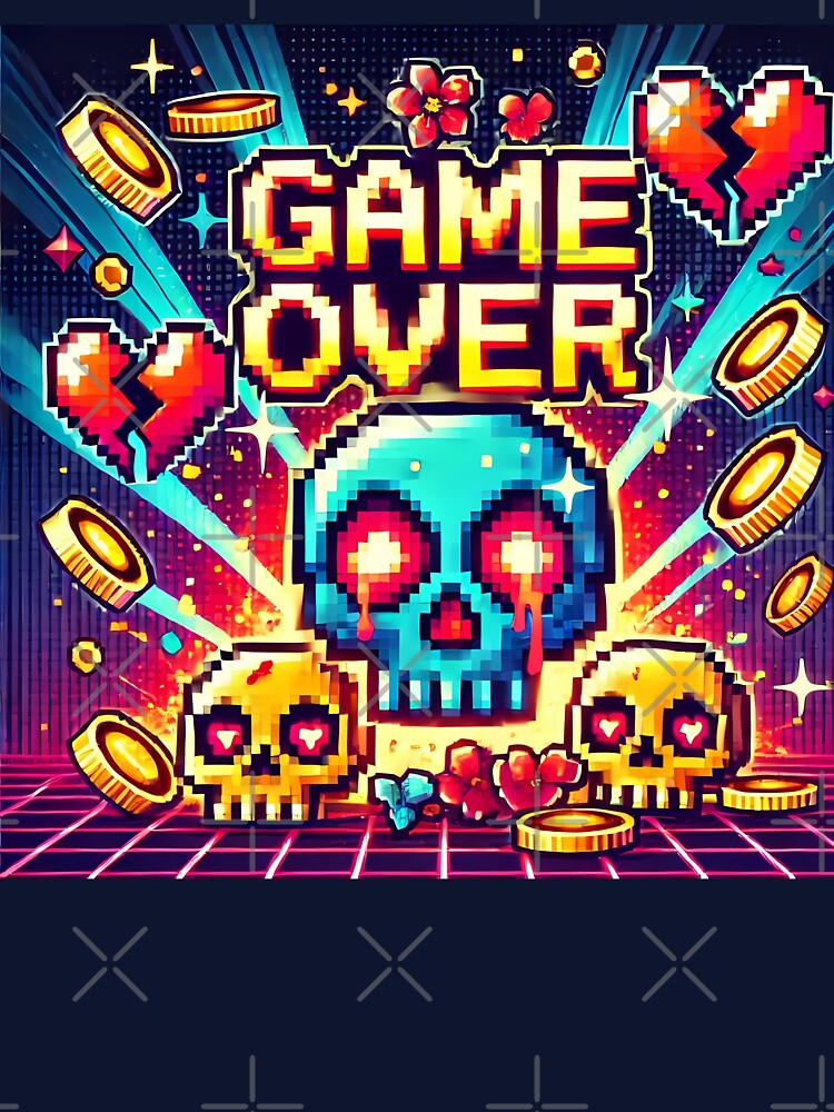 Game Over Pixel Skull Neon Chaos T-Shirts, Hoodie, Sweatshirt