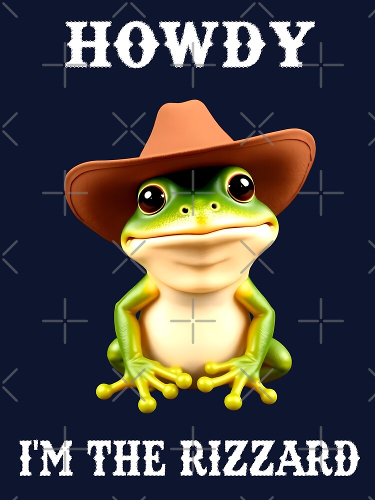 Funny Cowboy Frog – "Howdy I Am the Rizzard" Meme Design with Hat, Silly Amphibian Art, Viral Internet Humor... (Image 3)
