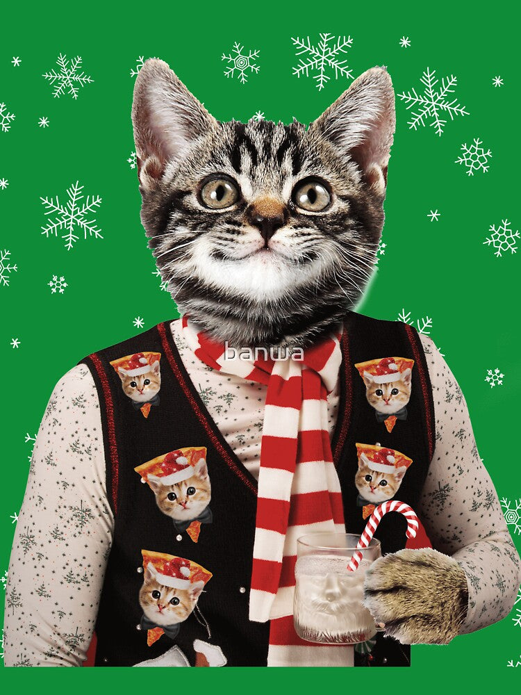Hipster Cat Wearing Ugly Christmas Sweater With Pizza Cats On It by banwa T-Shirts, Hoodie, Sweatshirt (Image 3)