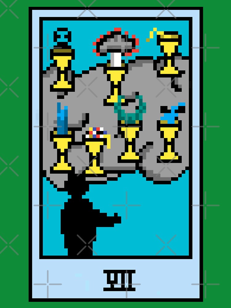 Wait, is this pixel art tarot? Green - Minor Arcana 'Seven  of Cups' (Design for T-shirt, stickers and other... (Image 3)