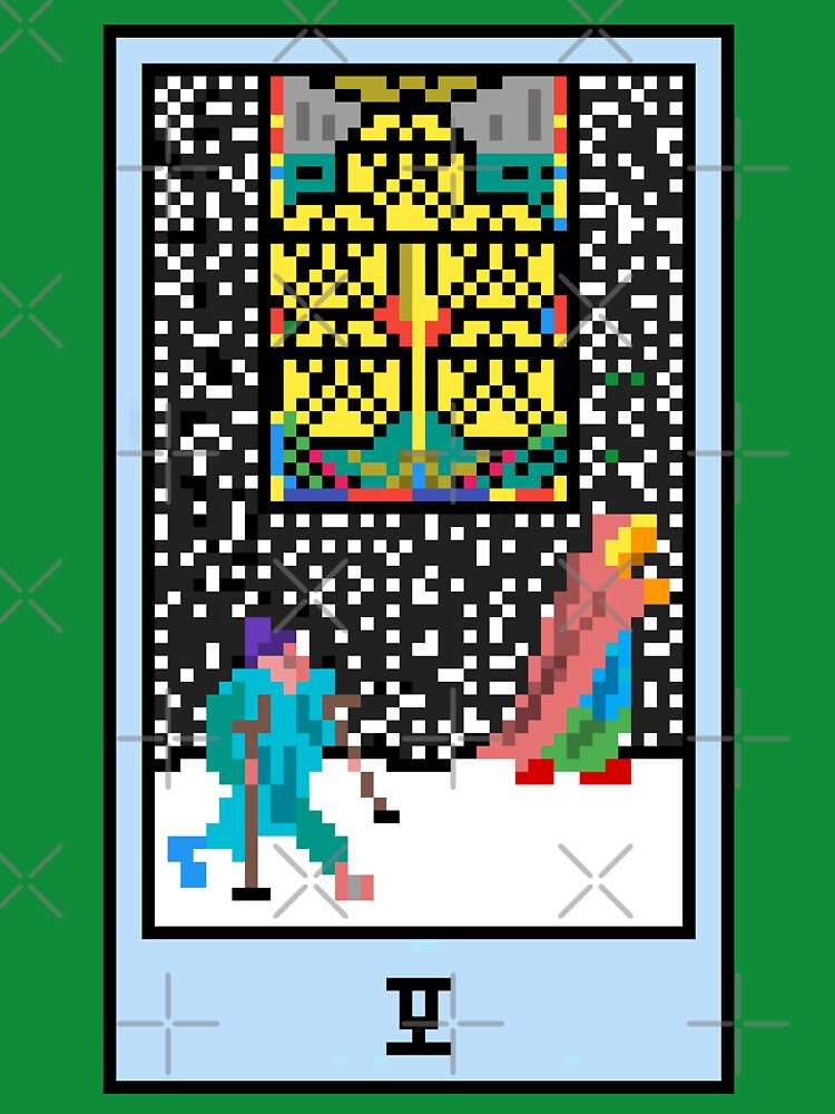 Wait, is this pixel art tarot? Green - Minor Arcana 'Five of Pentacles' (Design for T-shirt, stickers and other... (Image 3)