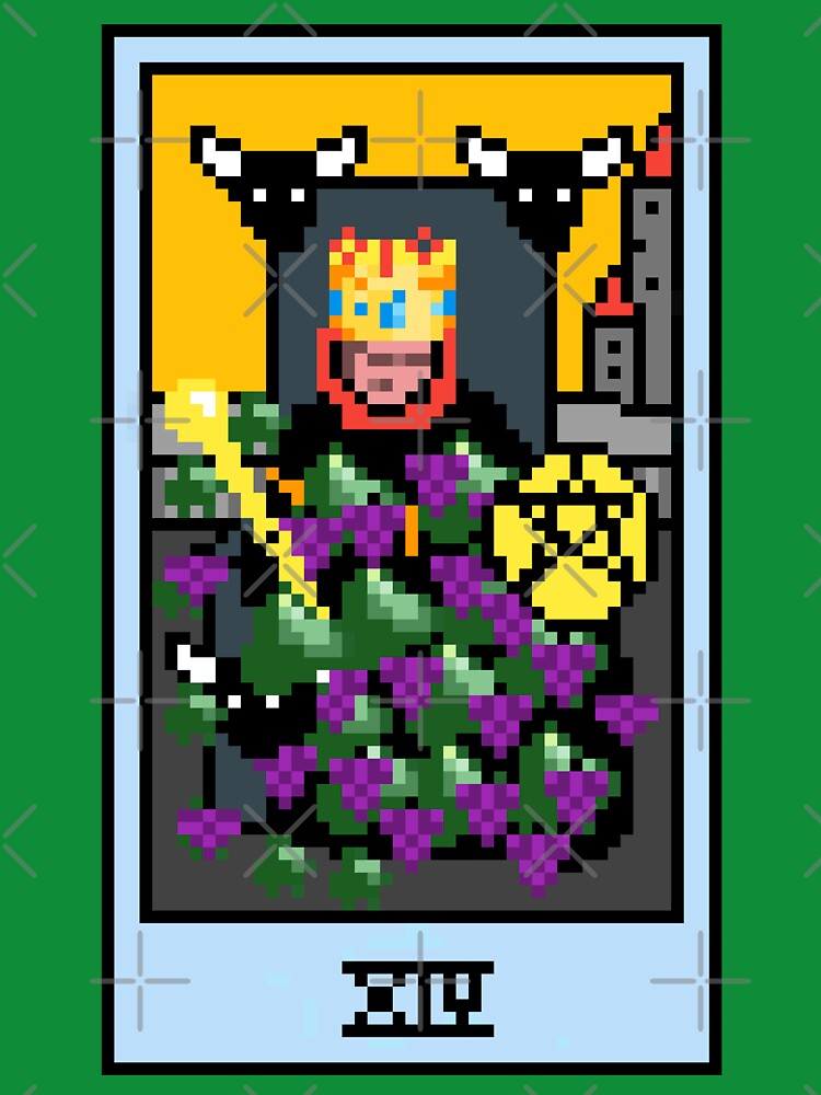 Wait, is this pixel art tarot? Green - Minor Arcana 'King of Pentacles' (Design for T-shirt, stickers and other... (Image 3)