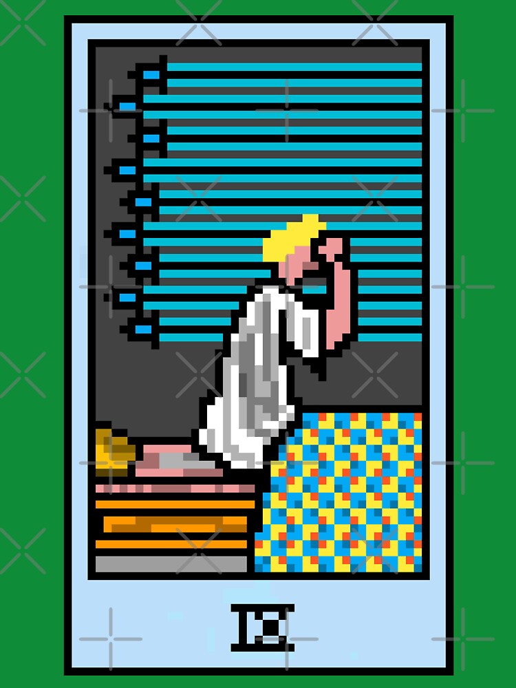 Wait, is this pixel art tarot? Green - Minor Arcana 'Nine  of Swords' (Design for T-shirt, stickers and other... (Image 3)
